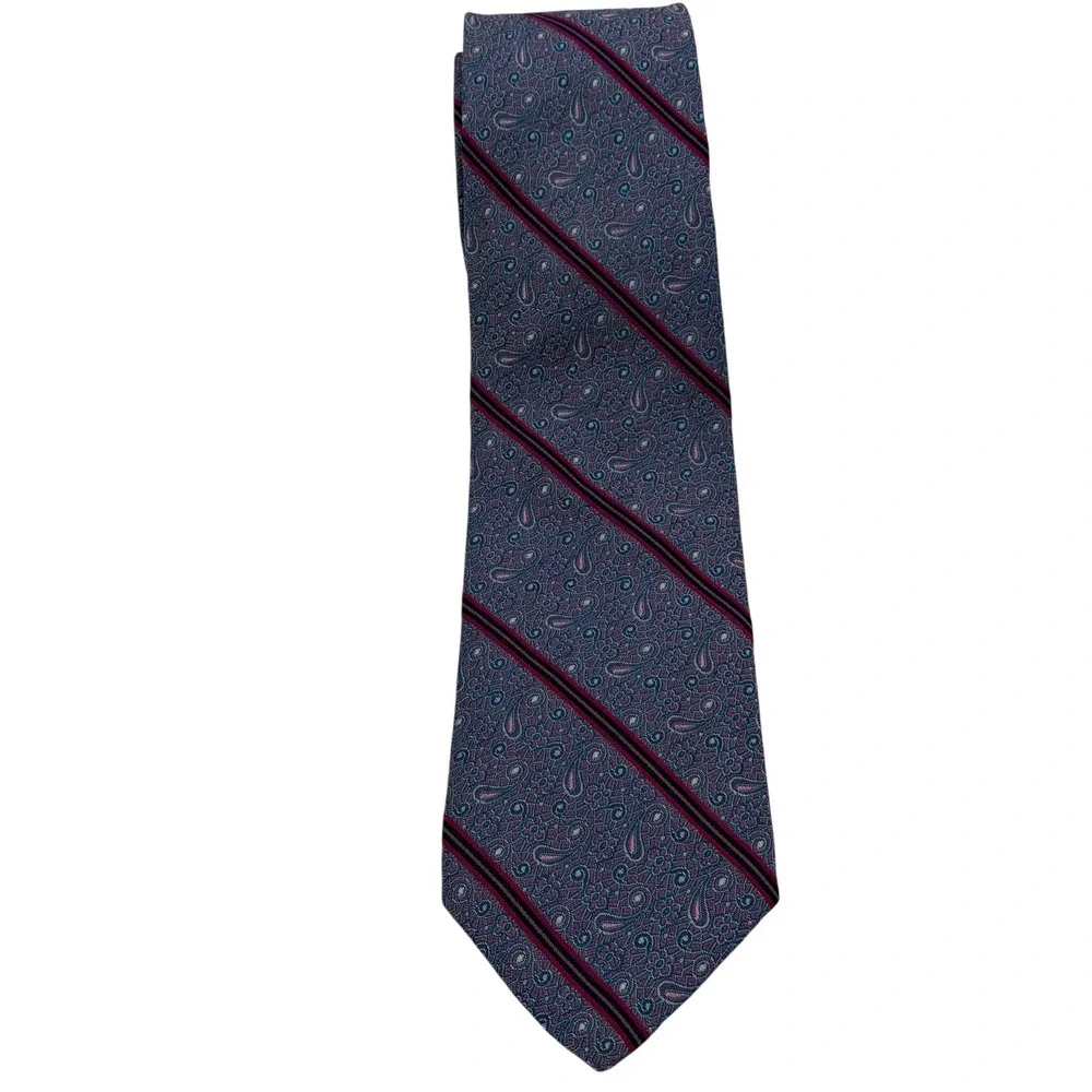 Brooks Brothers Makers &‎ Merchant Tie Silk Blue Pink Paisley Striped (TF19)